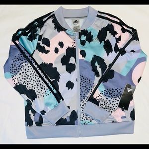 NWT- Adidas Girl Zip Front Allover Print Tricot Jacket Sz XL Multicolor